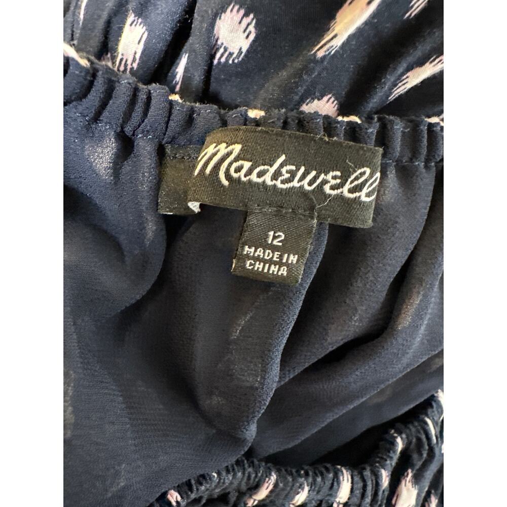 Madewell Shibori Dot Dress Print Puff Sleeve Smocked Midi A-Line Black Pink 12 - Picture 7 of 10